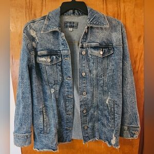 Maurices Blue Distressed Denim Jacket